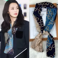ins丝巾夏季薄款小长条百搭领巾纱巾女海边飘带围巾丝绸缎面发带 SMY01环戒深蓝色