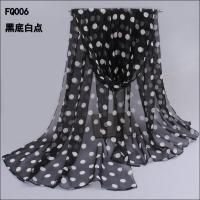 新款丝巾女春秋百搭妈妈款雪纺装饰小长条围巾韩版波点纱巾搭西装 FQ006黑底白点