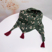 秋冬季婴儿童围巾韩版棉麻薄款小孩脖套男女童柔软宝宝保暖围脖潮 透明 三角巾绿色雏菊 年龄无限制 薄款 收藏送礼物