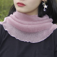 围脖女春秋薄款防晒面纱紫外线挂耳小丝巾护颈围巾脖套口耳罩遮脸 豆沙