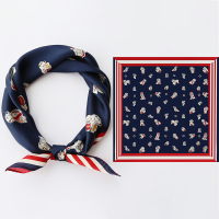 方巾丝绸围巾卡通桑蚕丝小领巾遮阳显气质女百搭送礼盒绑包发带 桑蚕丝-拉布拉多藏青]