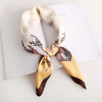 70x70小方巾丝巾女春秋夏季百搭纱巾妈妈薄围巾护颈围脖搭配衬衫 海螺枝蔓小方巾-嫩黄