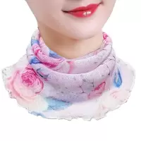 护颈小围脖女防晒脖套夏季薄款挂耳式百变丝巾防紫外线两用面罩 金丝围脖-浅粉色玫瑰