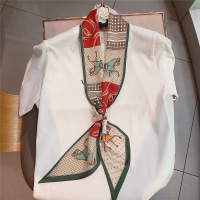 韩国东大门气质ins风复古小马丝巾女春夏围巾小长条斜角领巾发带 马匹-绿边 送丝巾扣