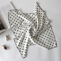 春秋季韩国小丝巾波点小方巾女装饰小领巾围巾头巾发带手腕chic风 波点白色(70cm*70cm)