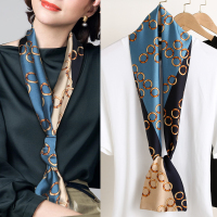 小长条窄丝巾女百搭领巾搭配西装衬衫春秋夏季薄围巾飘带领带装饰 三十而已同款-圆环藏青