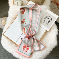 双面双图案细窄长条小丝巾女韩版时尚百搭韩国ins潮领巾装饰围巾 粉灰