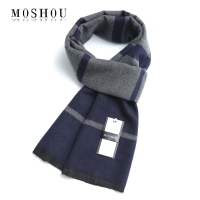 中老年羊毛围巾冬季爸爸百搭保暖加厚男士老人爷爷围脖高档礼盒装 YM-93蓝灰[精美礼盒装]