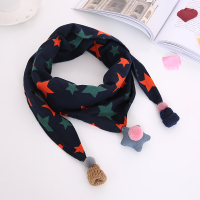 保暖儿童围巾春秋薄款男女童韩版可爱宝宝三角巾秋冬婴儿纯棉围脖 双色五角星藏青 双层面料 6个月-12岁