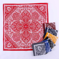 美式复古精美花纹纯棉方巾60支精梳棉印花头巾领巾面巾围巾时尚 红色