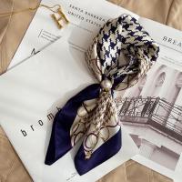 ins真丝丝巾小方巾女夏季洋气时尚百搭千鸟格桑蚕丝围巾春秋领巾 藏青色