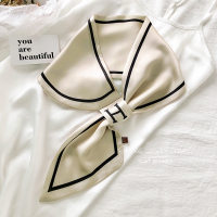 小丝巾脖套护颈小围脖夏季薄款防晒懒人丝巾仿真丝韩国百搭领巾 奶茶色H