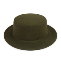 大檐礼帽男女秋冬复古英伦爵士帽平顶毛呢礼帽平檐遮阳帽街舞帽子 军绿色 成人M码适合56-58CM头围