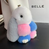 小兔子獭兔毛迷你装死兔挂件皮草包包毛绒可爱书包汽车钥匙扣挂饰 蓝粉腿常规版