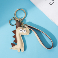 几何动物钥匙扣 女ins 网红可爱卡通小恐龙挂件创意书包挂饰圈环 小恐龙钥匙链--米色