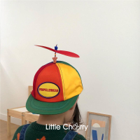 ins韩国儿童彩虹拼色竹蜻蜓鸭舌帽男女宝宝防晒遮阳棒球帽子 红色 小童（约1-4岁）大童（约4到7岁 小童头围