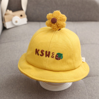 婴儿帽子春秋儿童帽子男童可爱超萌小孩女宝宝幼儿秋冬渔夫帽盆帽 黄色 小花-羊羔绒盆帽 婴儿款:8—18个月(46-48c