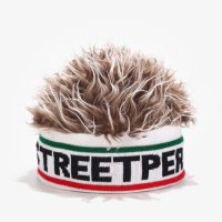 儿童假发帽嘻哈亲子套头帽公主女童潮婴儿男仿真短发爆炸头帽子冬 双杠字母-棕白毛发 参考年龄8个月-4岁头围46-52cm