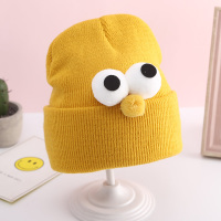 儿童秋冬季可爱宝宝毛线套头男童女童婴儿幼儿韩版超萌眼睛帽子潮 黄色(大眼睛儿童毛线帽) 3-24个月(建议头围32-50