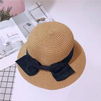 亲子母女儿童草帽夏天遮阳防晒沙滩帽蝴蝶结可爱公主大檐帽子女潮 孙俪同款 卡其色 成人款 均码