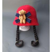 儿童帽子女宝宝帽子秋冬天女童帽子小女孩学生礼帽盆帽辫子假发帽 红色 E红大熊盆帽麻花 1-3岁(头围46-50cm) 均