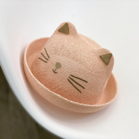 夏天婴儿帽子草帽春天6-12个月2岁儿童盆帽礼帽宝宝男女童渔夫帽 粉红色 圈圈沙胡须猫 以头围为准 44-46cm