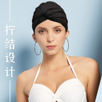 泳帽女长发护耳不勒头女士时尚舒适布料防晒温泉游泳帽子 象牙黑F0090-1