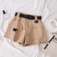 2021夏季新款休闲百搭个性工装短裤口袋休闲裤阔腿裤热裤配皮带女 卡其色 S