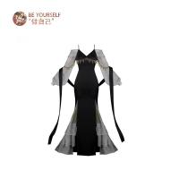 lolita裙优雅 恣意蔷薇OP 改良鱼尾cla系开叉洛丽塔连衣裙 黑色裙子定金,需补尾款158元 [价288元]