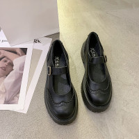 大码女鞋41—43脚宽胖妹妹2020新款复古小皮鞋英伦风洛丽塔单鞋40 黑色亚光 41