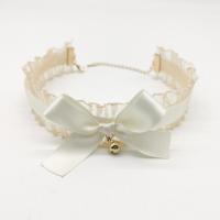 超仙气质蕾丝蝴蝶结铃铛项圈洛丽塔少女项链锁骨链脖子饰品 米白色