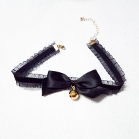 洛丽塔黑色女仆蝴蝶结铃铛项链劲链锁骨链礼服配饰表演饰品 1.8cm蕾丝款