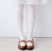 日系白色丝袜子少女蕾丝打底洛丽塔lolita连裤袜过膝薄款印花长筒 花藤款-白色 均码
