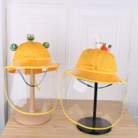 婴儿帽子防飞沫春秋薄款可爱超萌盆帽纯棉宝宝帽子儿童防护渔夫帽 金色 棉布小鸡黄护罩款 46CM以头围购买