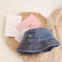 韩国水洗牛仔布艺儿童口袋渔夫帽子 平顶大沿凹造型宝宝盆帽 牛仔浅蓝 帽围45-48cm,建议6-24个月 均码