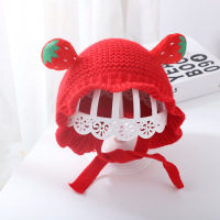 婴儿假发帽春秋冬宝宝帽子0-3-6-12个月幼儿帽新生公主帽男女童 天蓝色 大红水果针织 0-12个月38-45cm 均