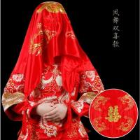 传统中国风结婚礼红盖头新娘盖头大方巾中式新娘头纱婚庆用品 凤舞双喜盖头(不透) 约84*90cm
