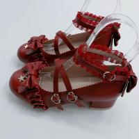 2021春季新款蝴蝶结五角星lolita中跟圆头学生洛丽塔单鞋 漆皮酒红色 40