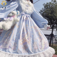 洛丽塔公主裙洋装日系lolita天使柄蝴蝶结可爱萝莉学生长袖连衣裙 浅蓝色 M-建议65-100斤