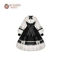 lolita裙优雅 小娜塔莉OP 日常洛丽塔学院风条纹长袖连衣裙 黑色裙子定金,需补尾款218元 [价364元] S
