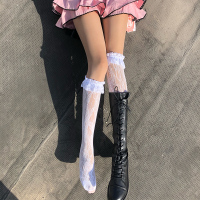 马丁长筒靴子白色花边蕾丝袜过膝镂空骑士靴洛丽塔小腿袜子女中筒 白色2双(长筒) 均码