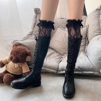 秋冬款复古日系性感洛丽塔花边袜子黑色过膝蕾丝袜长靴袜潮ins女 黑色一对 均码