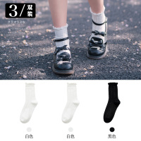 jk袜子女短袜中筒洛丽塔lolita蕾丝泡泡花边制服可爱日系夏天薄款 XN014泡泡口中筒袜(2白1黑) 均码(34-3