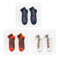 蕾丝花边女袜洛丽塔日系韩国公主短袜复古春夏季纯棉短筒袜春秋 藏蓝+桔色+白色 均码 进店铺群聊抢福利