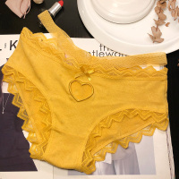性感爱心镂空甜心绑带低腰棉质蕾丝边短裤可爱俏皮洛丽塔少女内裤 黄色 F-7 均码 参考80-120斤
