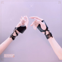 原宿暗黑洛丽塔lolita摇滚机车骑行绑带半掌手套哥特朋克蒸汽cos 黑色(左手+右手)(S0069) 一双装
