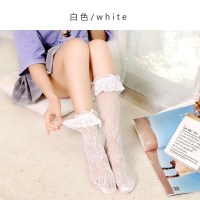 日系lolita洛丽塔镂空蕾丝袜子女白中筒堆堆袜花边短袜韩版短袜女 2双白色 通用
