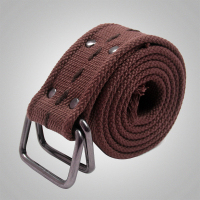 户外帆布腰带百搭加厚加长编织双环扣皮带休闲帆布皮带军装工装裤 军绿 115cm