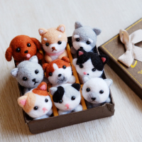羊毛毡戳戳乐DIY学生入门手工猫咪狗多肉甜点蛋糕玩偶礼盒材料包 猫狗玩偶礼盒 非成品送3针1板