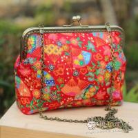 diy布艺18cm和风方形口金手工包包DIY材料包可装手机半成品 红色 折扇材料包197